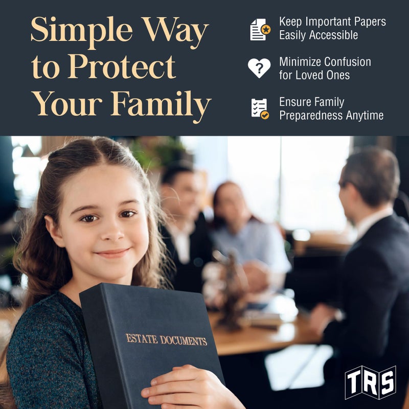 Three Ring Systems Estate Planning Binder with Pre-Labeled Tabs, 1.5-Inch Angle D Ring, Faux Leather, Sheet Protectorsâ€“ Organizing Wills, Trusts, Powers of Attorney & Final Wishes (Navy with Bronze) + Linen Folder - Image 4